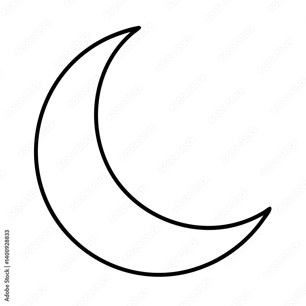 Simple Line Drawing of a Crescent Moon in the Night Sky