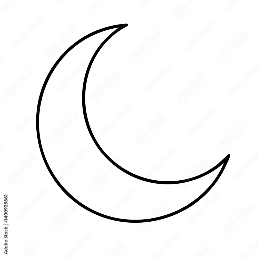 Simple Line Drawing of a Crescent Moon Night Sky Celestial Body Lunar Symbol Simple Line Drawing of a Crescent Moon Night Sky Celestial Body Lunar Symbol