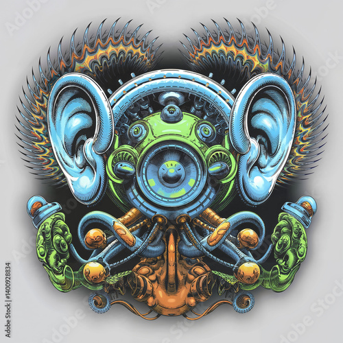 abstract background with a necklace, speaker and ears