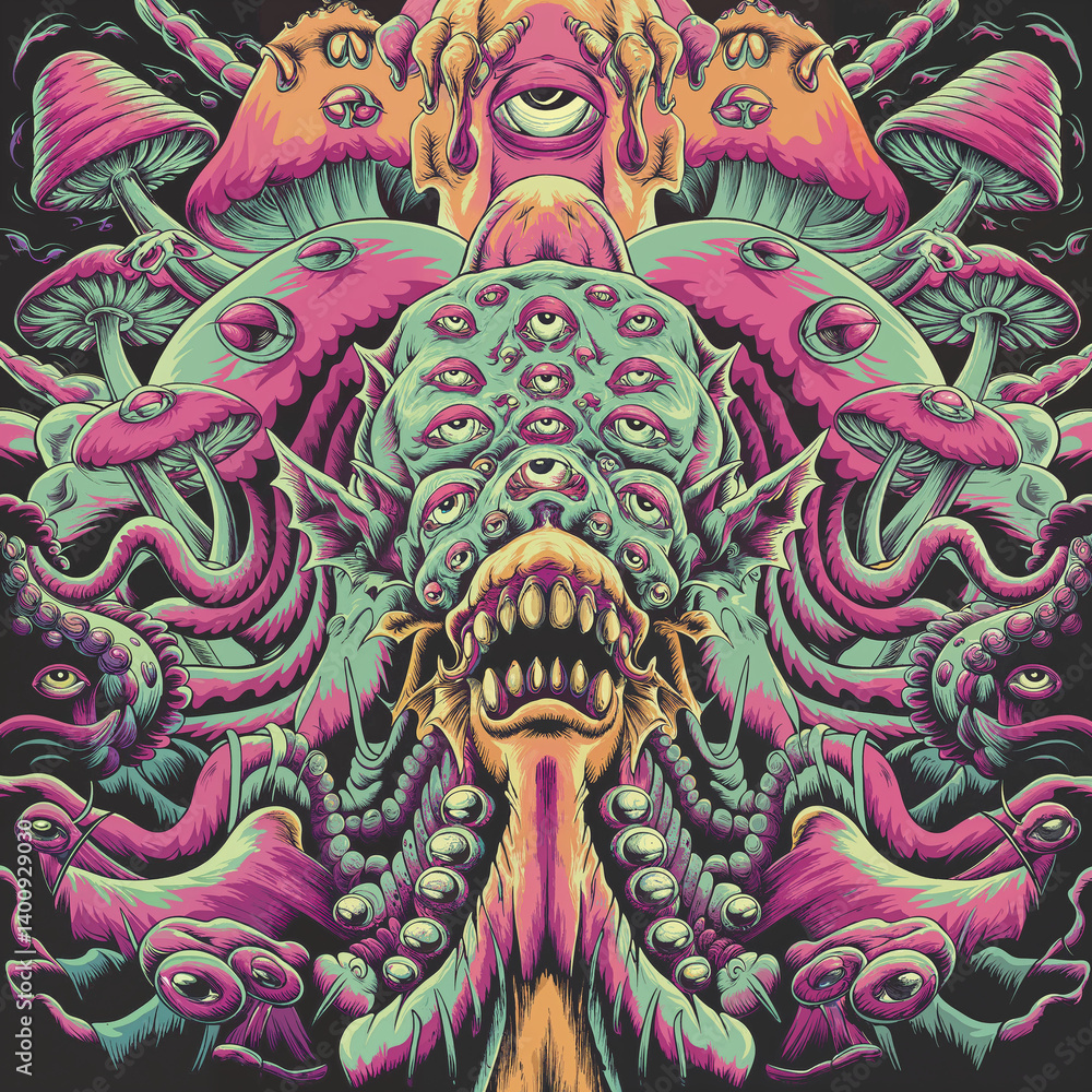 Obraz premium psychedelic art painting with mushrooms