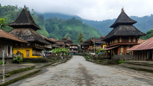Obraz na płótnie Traditional Village with Unique Architecture in a Mountainous Landscape featuring Old Buildings, Cultural Heritage and Scenic Countryside w salonie