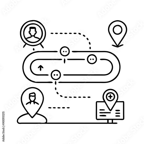 Visual Representation of a Patient's Journey Through a Healthcare System Showing Multiple Stages and Locations
