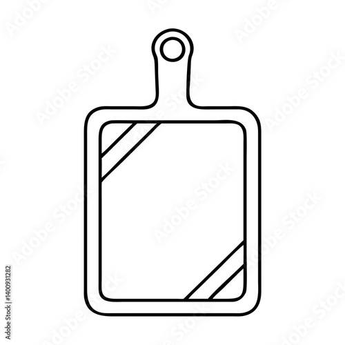 A Simple Line Drawing of a Rectangular Cutting Board with a Handle