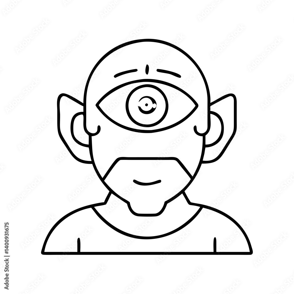 Line art drawing of a cyclops alien with large ears and a goatee Line art drawing of a cyclops alien with large ears and a goatee