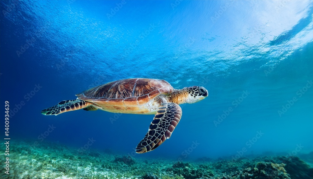Fototapeta premium sea turtle swimming in clear blue water