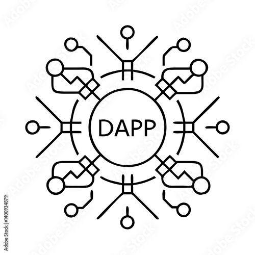 Decentralized Application DAPP Network Architecture Diagram Illustration Showing Interconnected Nodes and Data Flow