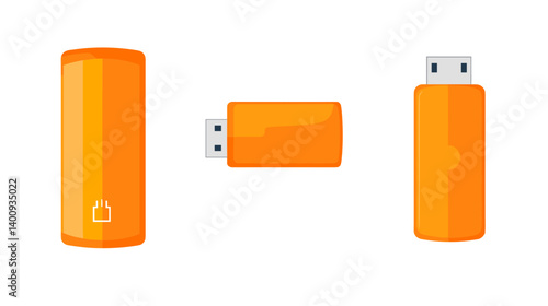 Orange Usb Flash Drive Multiple Views Illustration