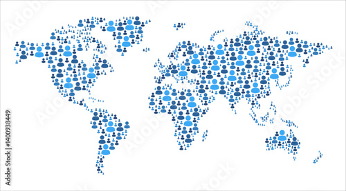 World map made of people symbol on white background