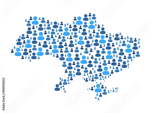 Ukraine map made of people symbol on white background
