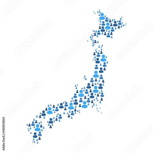 Japan map made of people symbol on white background