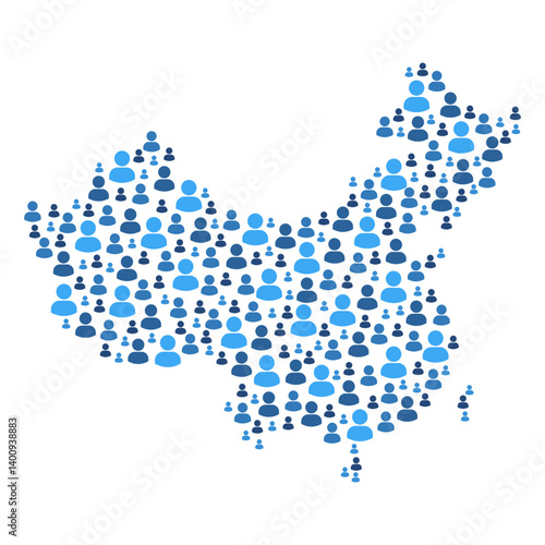 China map made of people symbol on white background
