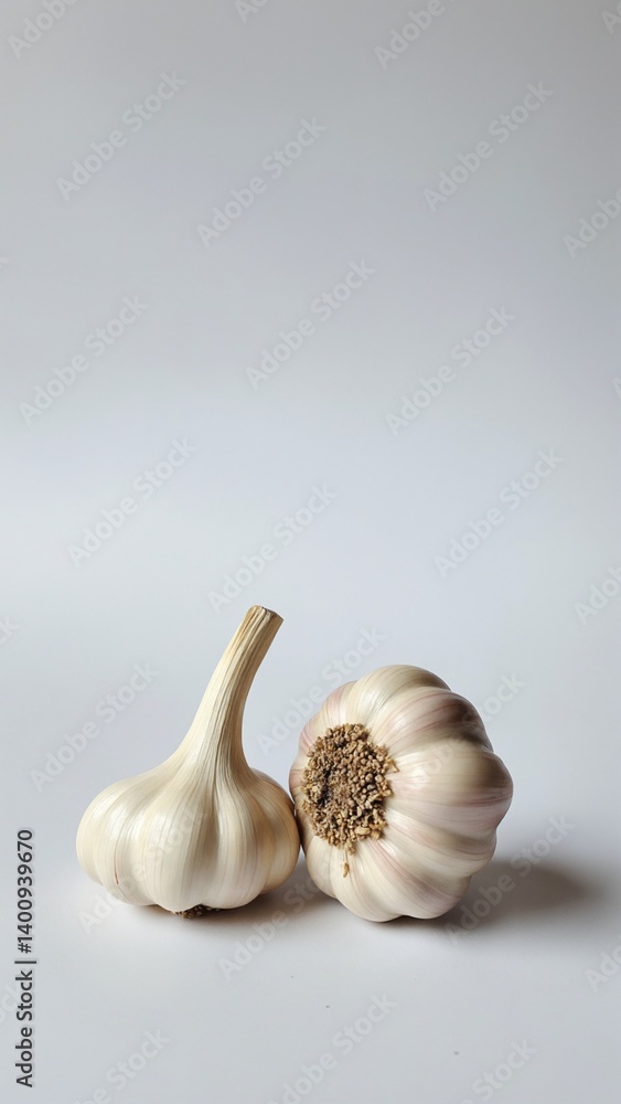 Two Garlic Bulbs on White Background Cooking Ingredient Still Life Two Garlic Bulbs on White Background Cooking Ingredient Still Life