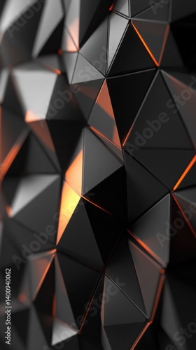 Abstract Dark Geometric Black Polygonal Triangles with 3D Reflective Texture for Modern Design