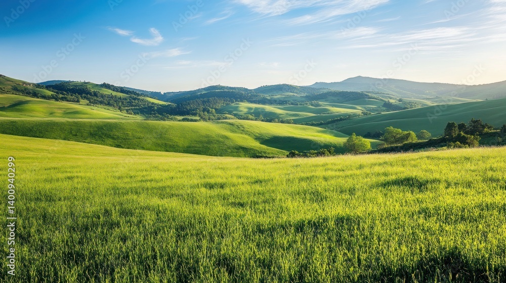 A picturesque summer landscape with lush green pastures and a clear blue sky, inviting you to explore the beauty of Earth. A picturesque summer landscape with lush green pastures and a clear blue sky, inviting you to explore the beauty of Earth.
