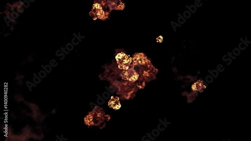 Fire flames collection isolated on black background, movement of fire flames