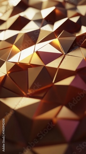 3D Geometric Abstract Gold Metallic Design with Shiny Textured Surface and Dimensional Triangle Reflections - Modern Stylish Background for Luxurious Visual Art and Creative Wallpaper Design