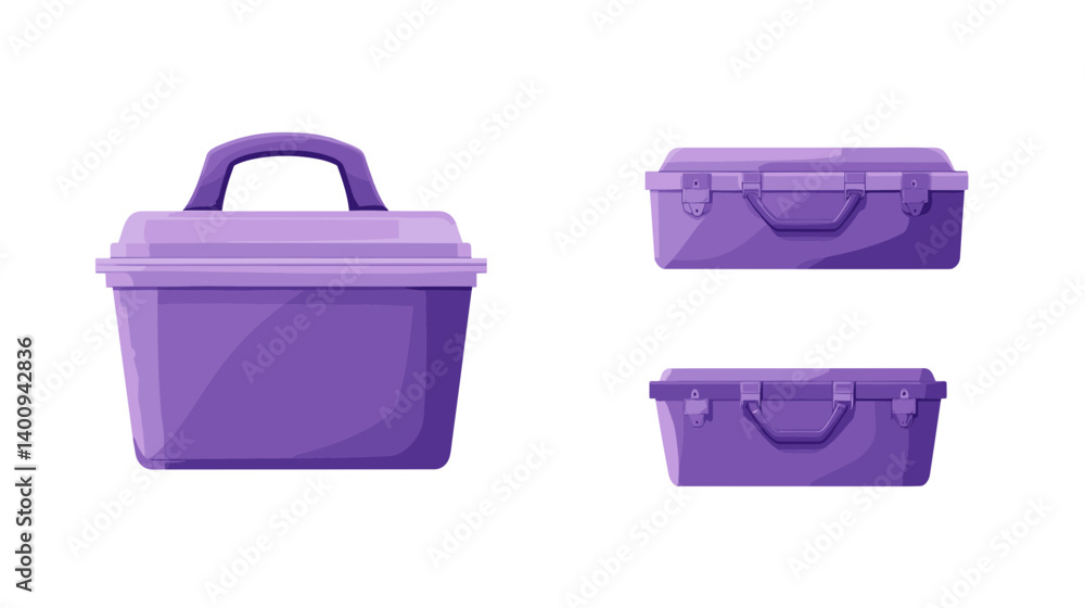 Purple Plastic and Metal Boxes Set: Isometric View Purple Plastic and Metal Boxes Set: Isometric View