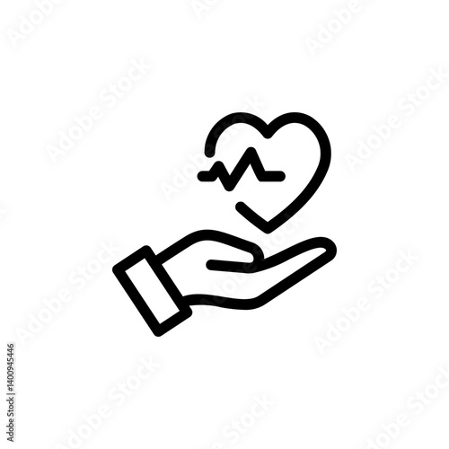 Heart beat concept. Hand holding a heart icon isolated on blank background flat vector illustration. Color editable