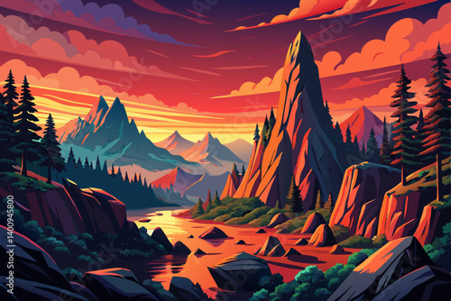 pine valley national park sunset with saturated colors and sharp rock forms, wallpaper landscape with beautiful sky and clouds
