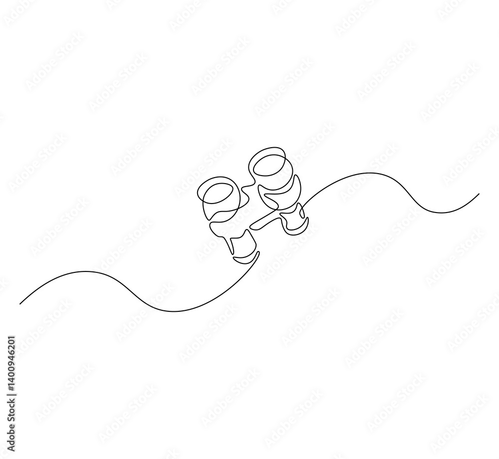 Fototapeta premium Binoculars outline drawing illustration. Continuous line draw of military equipment vector.