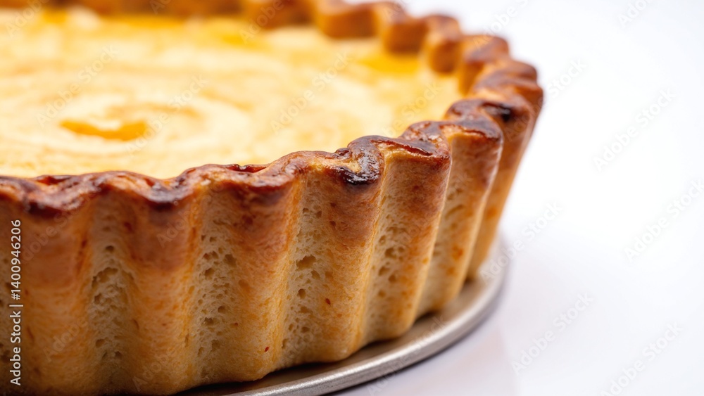Close-up of a Golden Brown Pie with Pastry Crust on White Close-up of a Golden Brown Pie with Pastry Crust on White