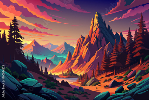 pine valley national park sunset with saturated colors and sharp rock forms, wallpaper landscape with beautiful sky and clouds