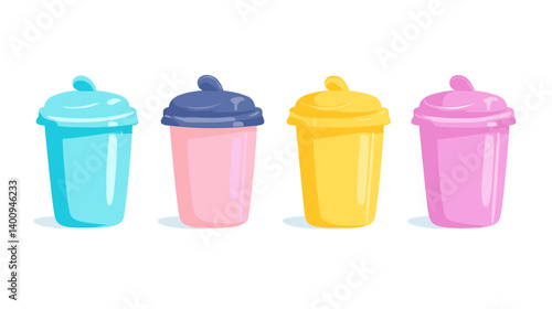 Set of Four Pastel Colored Cups with Lids