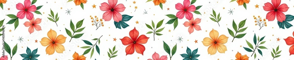 Small scale tropical flowers & leaves on white Simple summer repeat pattern , paradise, leaf Small scale tropical flowers & leaves on white Simple summer repeat pattern , paradise, leaf