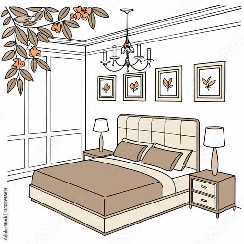 interior of a bedroom with leps vector illustration.