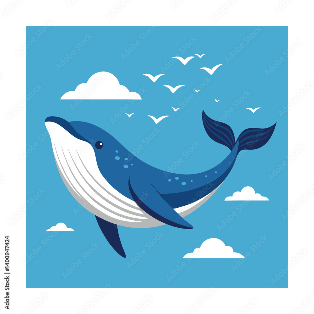 Fototapeta premium Adorable Whale Soaring Above the Clouds