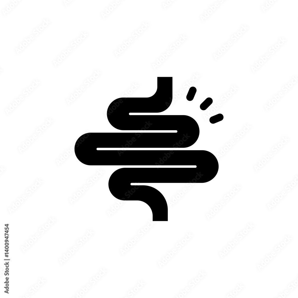 intestine with pain indicator. Represents digestive health, bowel issues, inflammation, and medical problems related to the gut intestine with pain indicator. Represents digestive health, bowel issues, inflammation, and medical problems related to the gut