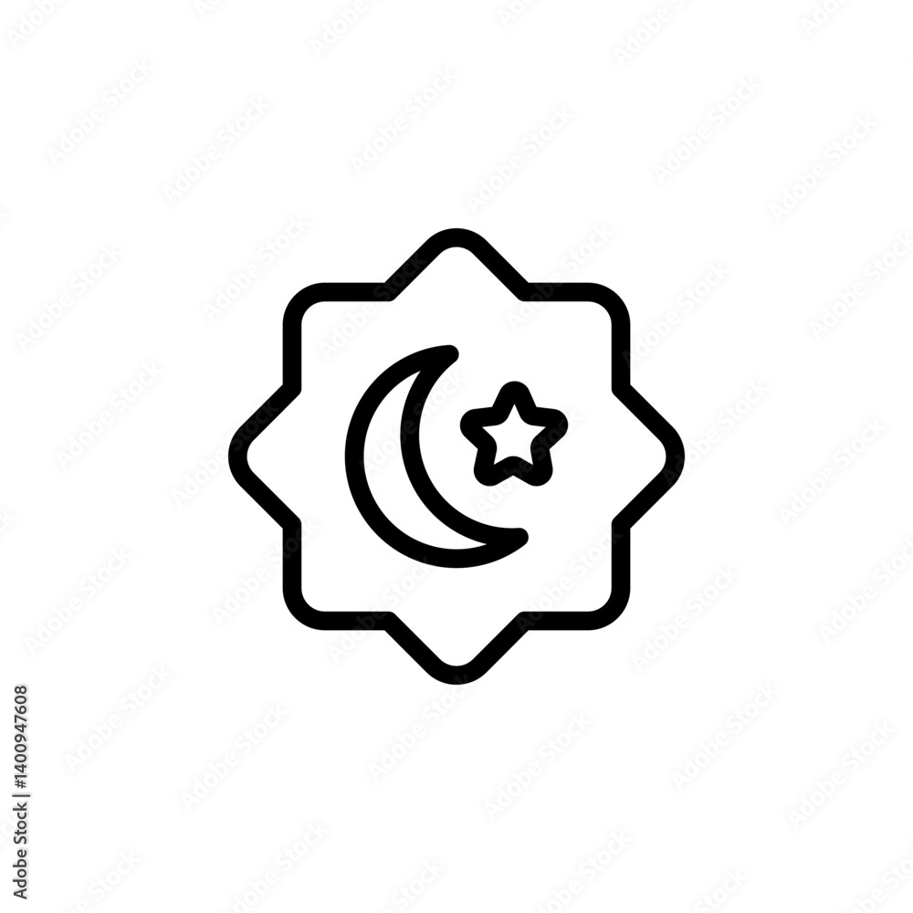 Islamic Symbol. Crescent Moon and Star in Geometric Star Frame Islamic Symbol. Crescent Moon and Star in Geometric Star Frame