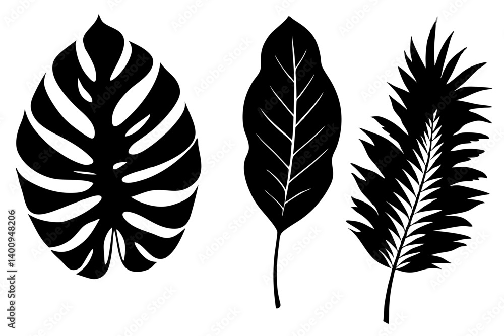 set of tropical leaf silhouette vector illustration set of tropical leaf silhouette vector illustration