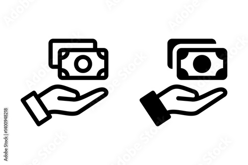 hand holding money icon, representing payment, earning, giving or receiving money suitable for various design projects