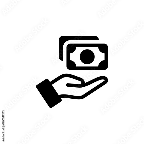 hand holding money icon, representing payment, earning, giving or receiving money suitable for various design projects