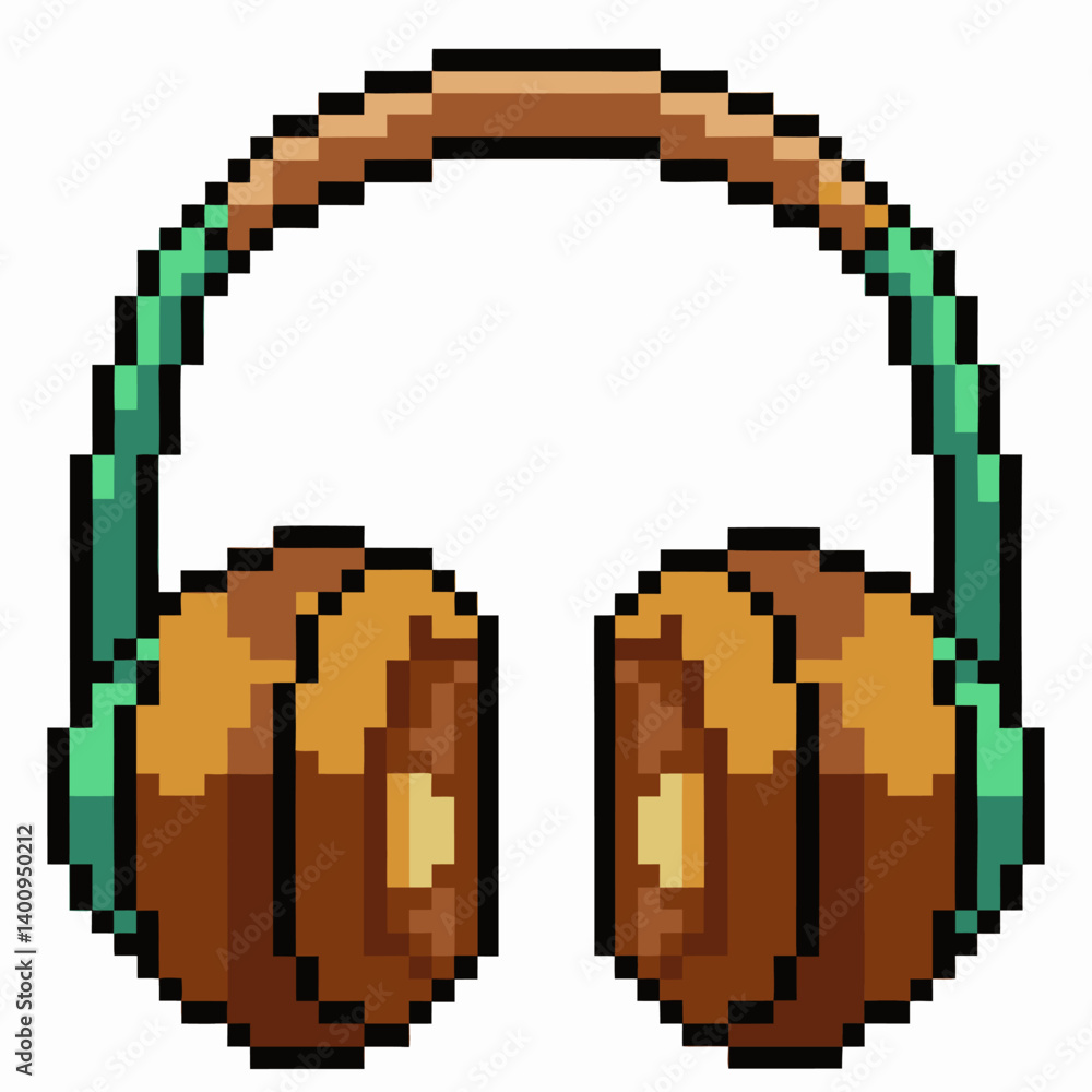 Fototapeta premium Retro Pixel Art Wooden Headphones Illustration for Vintage Design Projects