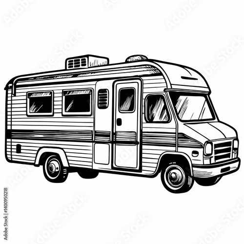 Vintage Camper Van Illustration for Adventure and Travel Enthusiasts