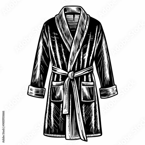 Vintage Engraving Style Bathrobe Illustration for Fashion and Home Decor