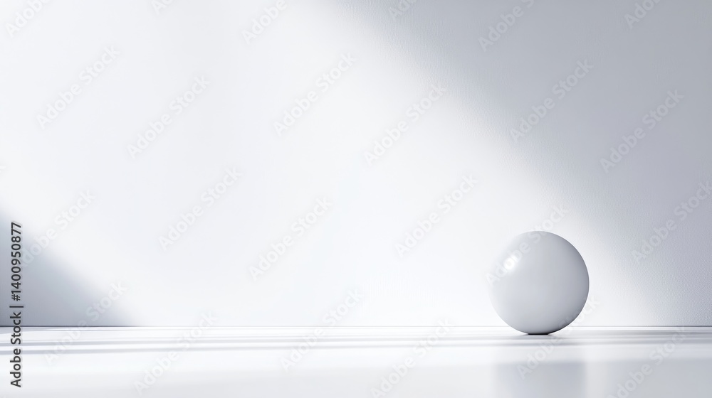 Simple, minimalist, white sphere on a white surface. Sunlight casts a gentle shadow Simple, minimalist, white sphere on a white surface. Sunlight casts a gentle shadow
