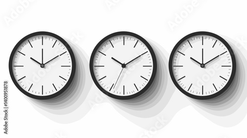 Three Analog Clocks on White Wall