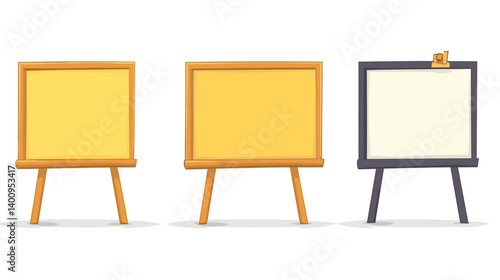 Three Blank Easels with Different Colors and Styles