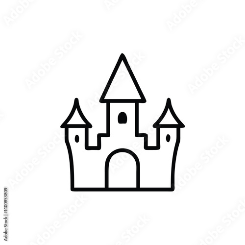 Simple Black Line Art Illustration Of Medieval Castle With Towers And Entrance Gate