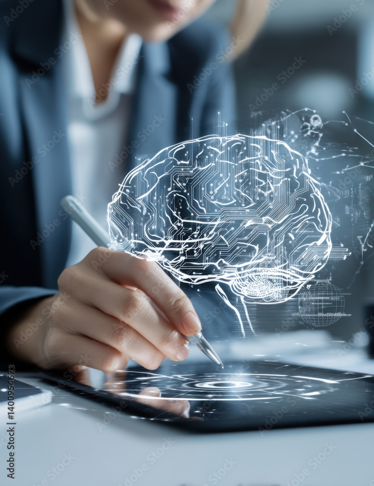 A professional engages with a digital device, illustrating how artificial intelligence can enhance brainstorming and creativity in technology