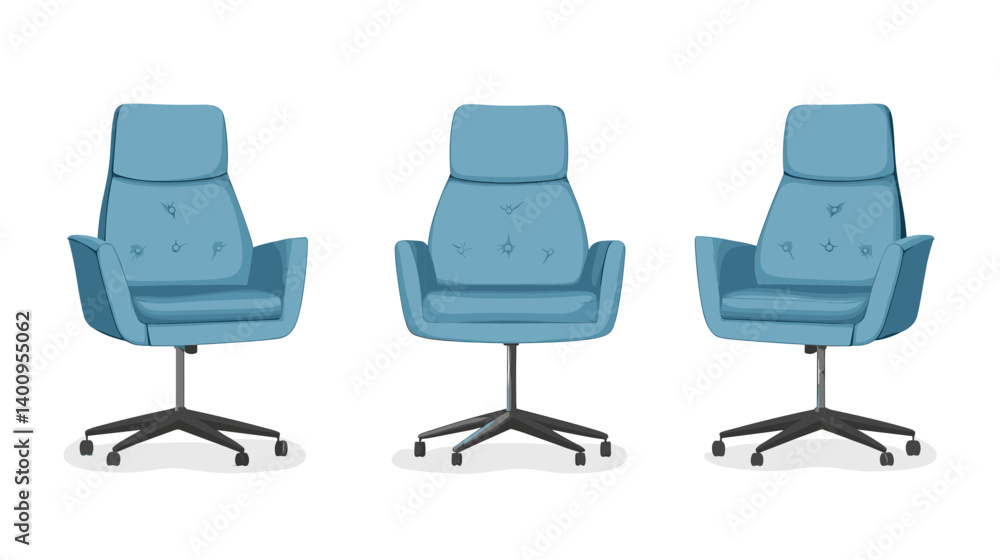 Fototapeta premium Three Blue Upholstered Office Chairs
