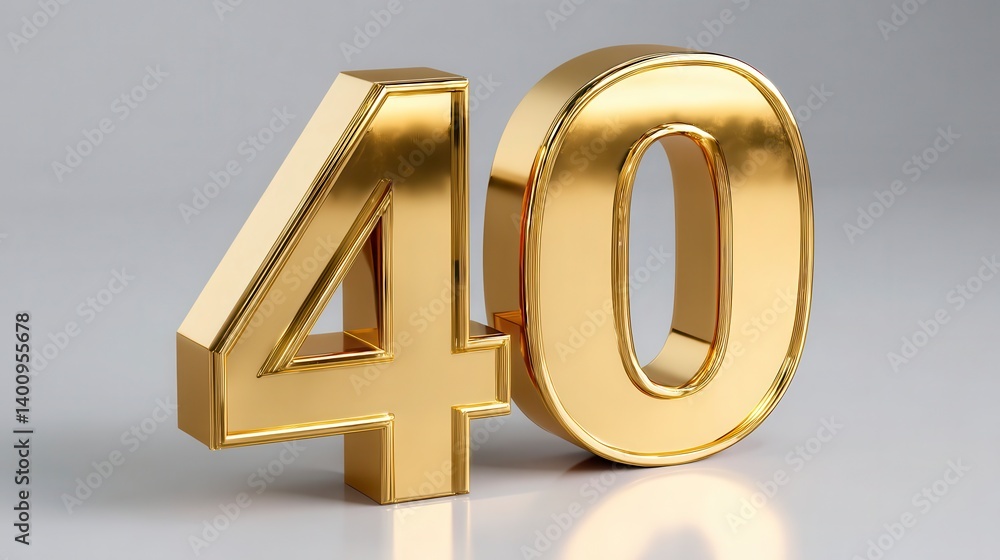Shiny Golden Number 40 on a Soft Gray Background for Celebration Shiny Golden Number 40 on a Soft Gray Background for Celebration