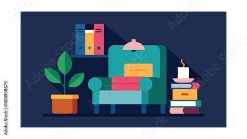 Cozy Reading Nook with Books and a Plant