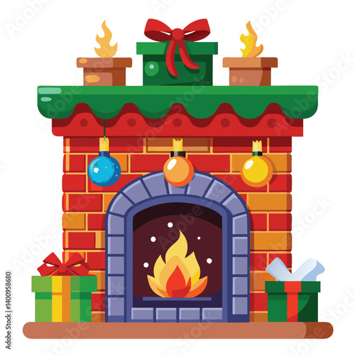 Christmas  fireplace isolated on white background