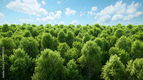 Dense Forest Canopy Aerial View On A Sunny Day
