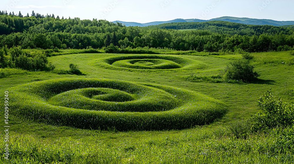 Green Field With Circular Patterns Green Field With Circular Patterns