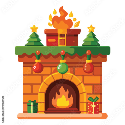 Christmas  fireplace isolated on white background